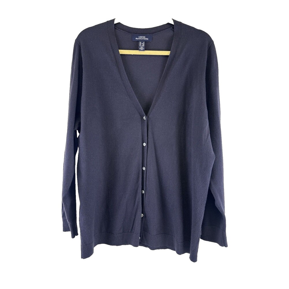 Lands End Outfitters Sweater Cardigan Button Navy Blue Lightweight Womens 1X